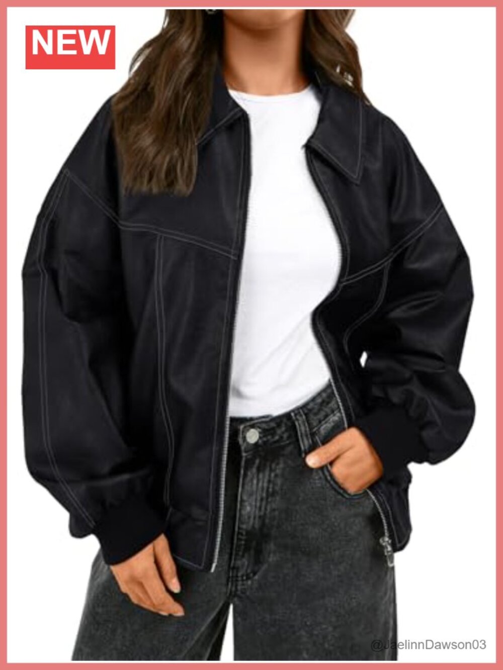 Oversized Faux Leather Zip Up Motorcycle Bomber Jacket